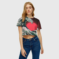 Футболка 3D укороченная женская Японская волна в красном цвете, цвет: 3D-принт — фото 2