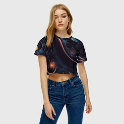 Футболка 3D укороченная женская Космическая абстракция в теплых темно-синих тонах, цвет: 3D-принт — фото 2