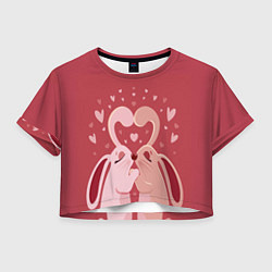 Футболка 3D укороченная женская Зайчики на День святого валентина, цвет: 3D-принт