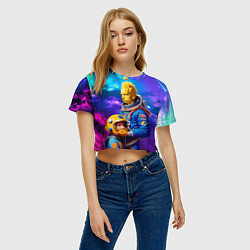 Футболка 3D укороченная женская Bart Simpson and Maggie in space - neural network, цвет: 3D-принт — фото 2