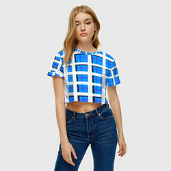 Футболка 3D укороченная женская Синяя клетка, цвет: 3D-принт — фото 2