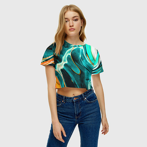 Женский топ Жидкая краска - голубые разводы / 3D-принт – фото 3