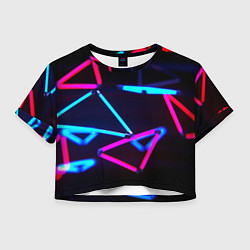 Футболка 3D укороченная женская Неоновые фигуры ночь, цвет: 3D-принт