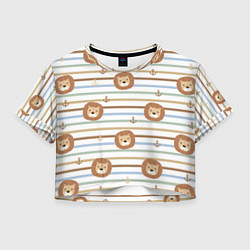 Футболка 3D укороченная женская Лев и якори: полосы - паттерн, цвет: 3D-принт