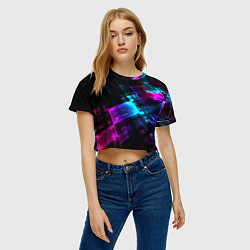 Футболка 3D укороченная женская Неоновый киберпанк, цвет: 3D-принт — фото 2