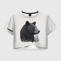 Футболка 3D укороченная женская Нарисованный медведь, цвет: 3D-принт