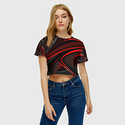 Футболка 3D укороченная женская Black and red abstract, цвет: 3D-принт — фото 2