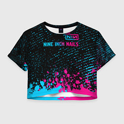 Футболка 3D укороченная женская Nine Inch Nails - neon gradient: символ сверху, цвет: 3D-принт