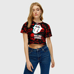 Футболка 3D укороченная женская Rolling Stones rock glitch, цвет: 3D-принт — фото 2