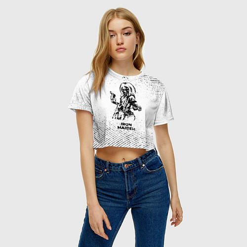 Женский топ Iron Maiden с потертостями на светлом фоне / 3D-принт – фото 3