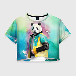 Футболка 3D укороченная женская Прикольный панда в модной куртке, цвет: 3D-принт