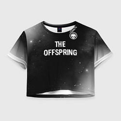 Футболка 3D укороченная женская The Offspring glitch на темном фоне: символ сверху, цвет: 3D-принт
