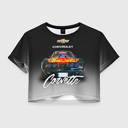 Футболка 3D укороченная женская Американская маслкар 70-х годов Chevrolet Corvette, цвет: 3D-принт