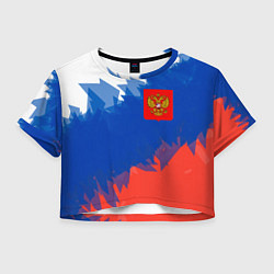 Футболка 3D укороченная женская Я патриот России, цвет: 3D-принт