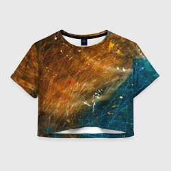 Футболка 3D укороченная женская Оранжевые и синие краски, цвет: 3D-принт