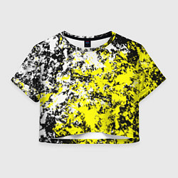Футболка 3D укороченная женская Белая и жёлтая краска, цвет: 3D-принт