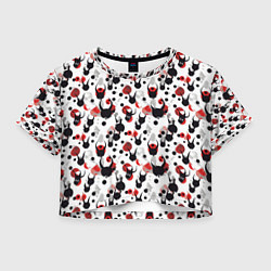 Футболка 3D укороченная женская Паттерн с рогами, цвет: 3D-принт