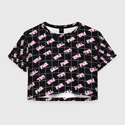 Футболка 3D укороченная женская Girl power - черный в клетку, цвет: 3D-принт