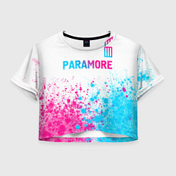 Футболка 3D укороченная женская Paramore neon gradient style: символ сверху, цвет: 3D-принт