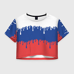 Футболка 3D укороченная женская Флаг России - потёки, цвет: 3D-принт