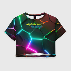 Футболка 3D укороченная женская Cyberpunk 2077 phantom liberty logo neon, цвет: 3D-принт