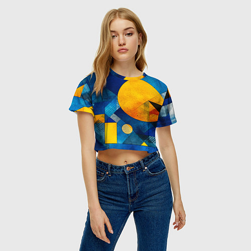 Женский топ Жёлтая и синяя геометрия / 3D-принт – фото 3