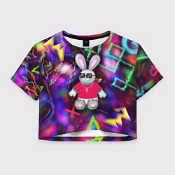 Футболка 3D укороченная женская Кролик в футболке, цвет: 3D-принт