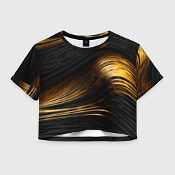 Футболка 3D укороченная женская Black gold waves, цвет: 3D-принт