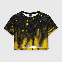 Футболка 3D укороченная женская Желтые брызги на черном фоне, цвет: 3D-принт