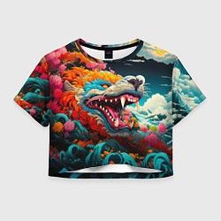 Футболка 3D укороченная женская Художественный дракон от нейросети, цвет: 3D-принт
