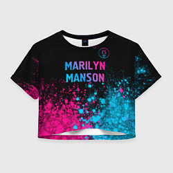 Футболка 3D укороченная женская Marilyn Manson - neon gradient: символ сверху, цвет: 3D-принт