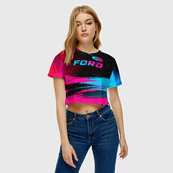 Футболка 3D укороченная женская Ford - neon gradient: символ сверху, цвет: 3D-принт — фото 2