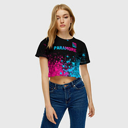 Футболка 3D укороченная женская Paramore - neon gradient: символ сверху, цвет: 3D-принт — фото 2