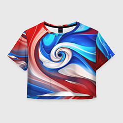 Футболка 3D укороченная женская Волны в цвете флага РФ, цвет: 3D-принт