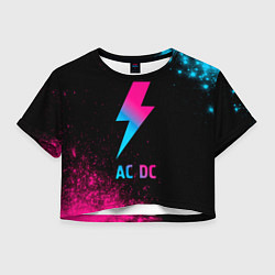 Футболка 3D укороченная женская AC DC - neon gradient, цвет: 3D-принт