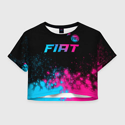 Футболка 3D укороченная женская Fiat - neon gradient: символ сверху, цвет: 3D-принт