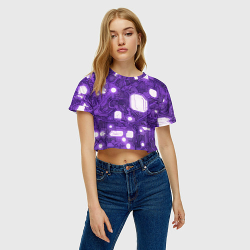Женский топ Фиолетовые кибернетические схемы неон / 3D-принт – фото 3