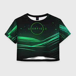Футболка 3D укороченная женская Starfield green logo, цвет: 3D-принт