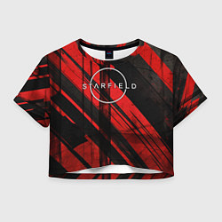 Футболка 3D укороченная женская Starfield logo red black background, цвет: 3D-принт
