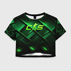 Футболка 3D укороченная женская CS2 green background, цвет: 3D-принт
