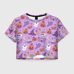 Футболка 3D укороченная женская Halloween pattern арт, цвет: 3D-принт