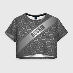 Футболка 3D укороченная женская Россия в сером цвете, цвет: 3D-принт