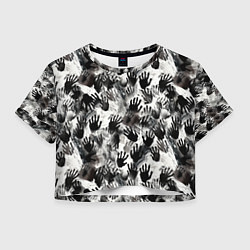 Футболка 3D укороченная женская Черно-белые руки с ладонями, цвет: 3D-принт