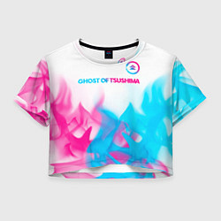 Футболка 3D укороченная женская Ghost of Tsushima neon gradient style: символ свер, цвет: 3D-принт