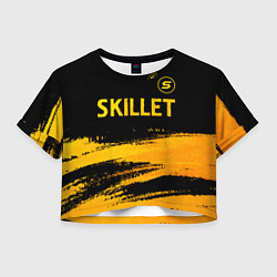 Футболка 3D укороченная женская Skillet - gold gradient: символ сверху, цвет: 3D-принт