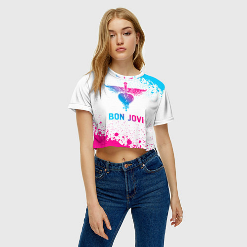 Женский топ Bon Jovi neon gradient style / 3D-принт – фото 3