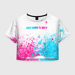 Футболка 3D укороченная женская No Mans Sky neon gradient style: символ сверху, цвет: 3D-принт