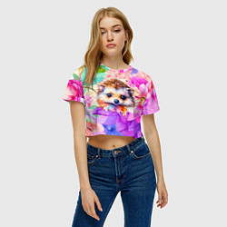 Футболка 3D укороченная женская Ежик в цветах, цвет: 3D-принт — фото 2