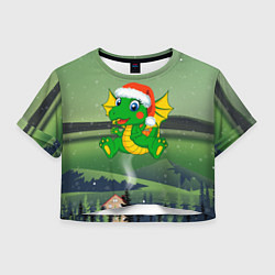 Футболка 3D укороченная женская Зеленый дракончик 2024, цвет: 3D-принт