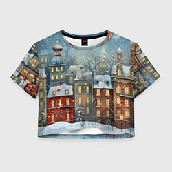 Футболка 3D укороченная женская Новогодний городок, цвет: 3D-принт